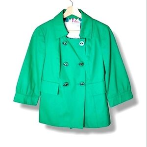 Beth Bowley Anthropologie Green Cropped Swing Jacket 6 Preppy Fall Outerwear